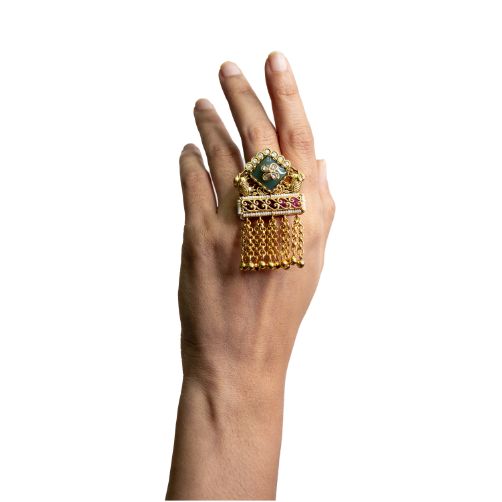 Royal Meenakari Tassel Statement Ring