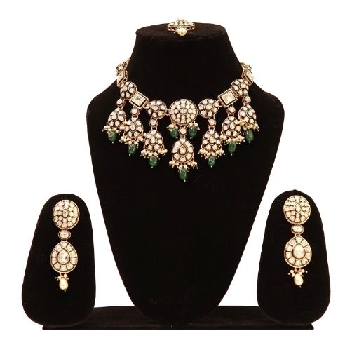 Elegant Kundan Choker Necklace Set with Earrings & Ring