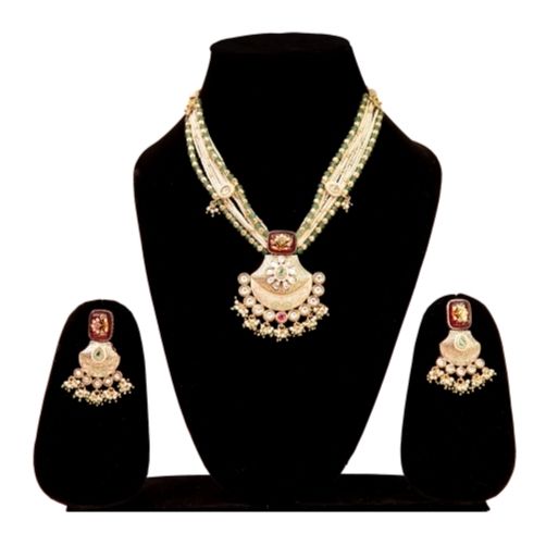Traditional Pearl Kundan Pendant Necklace Set with Earrings